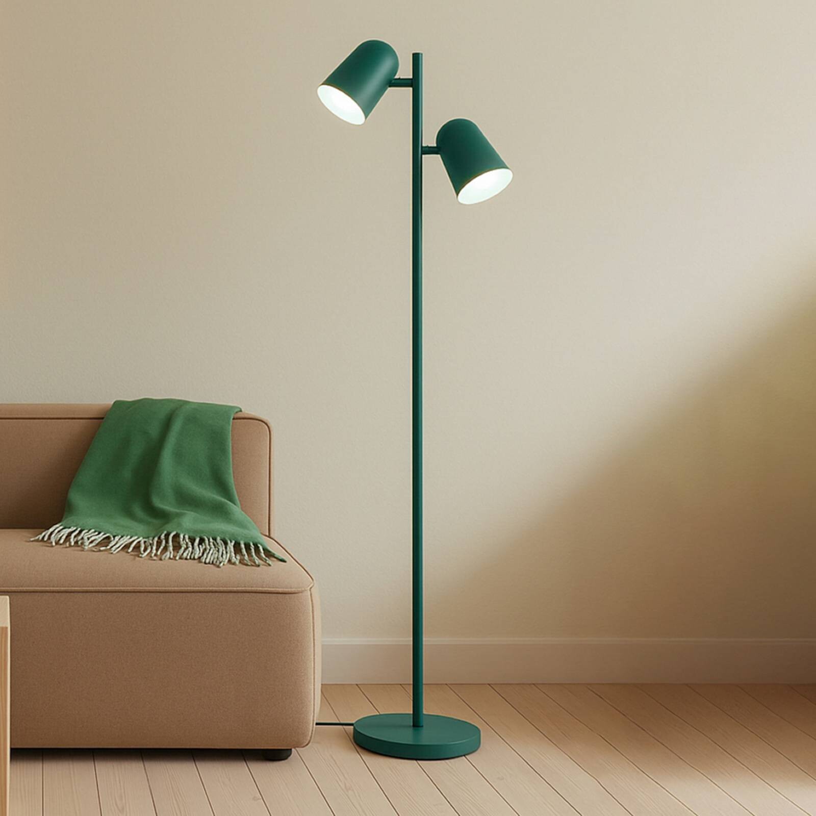 Lindby stojaca lampa Isara, zelená, 165 cm, 2-pl., kov, E27