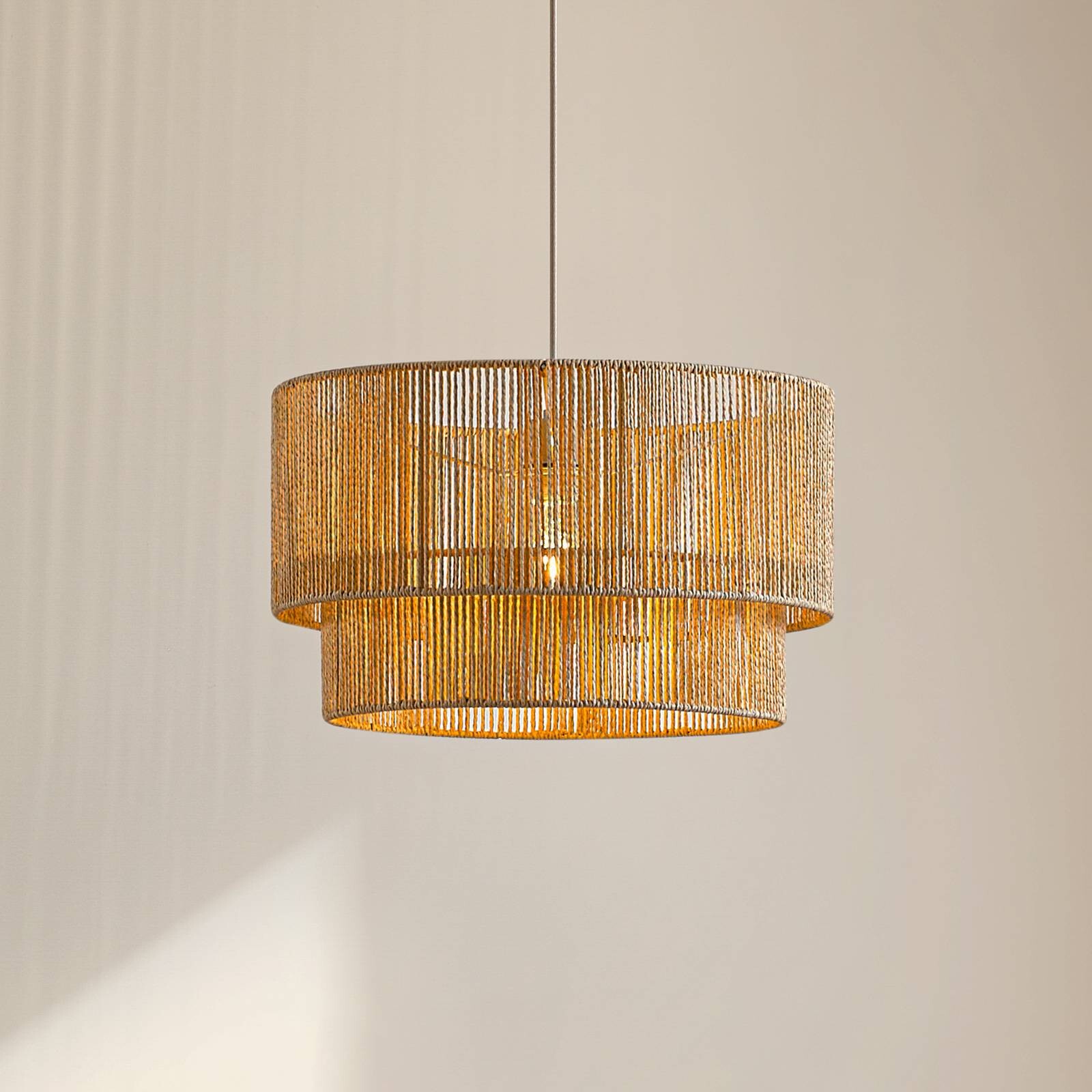 Lindby závesné svietidlo Anuva, Ø 45 cm, béžová, papier, E27