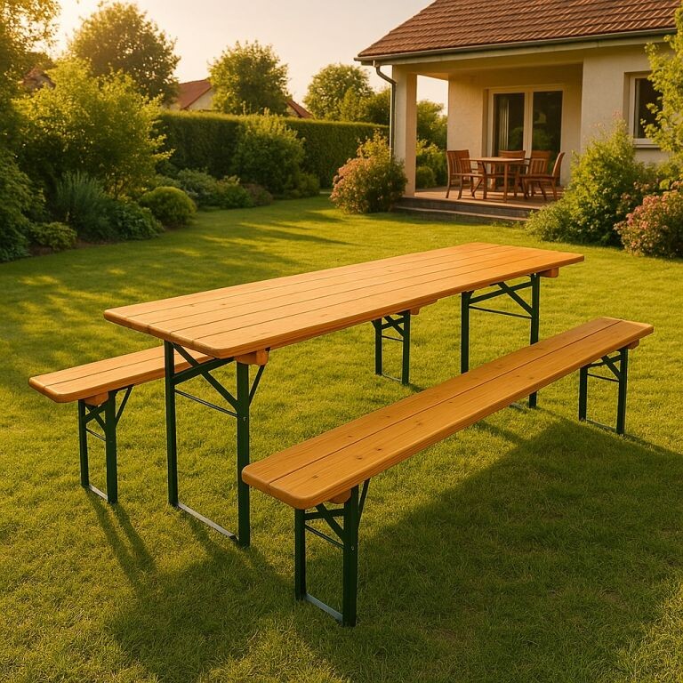 Pivný set 220 cm z jedľového dreva, skladacia, nosnosť 250kg