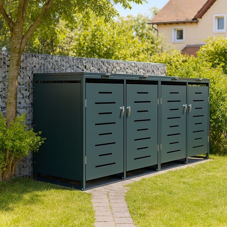 Kovový prístrešok pre 4 popolnice, antracit, 264×116×80 cm