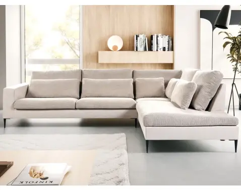 Rohová sedačka Romeo, béžová štruktúrovaná látka, pravý roh%