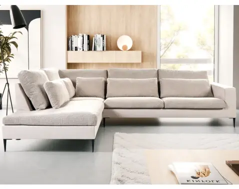 Rohová sedačka Romeo, béžová štruktúrovaná látka, ľavý roh%