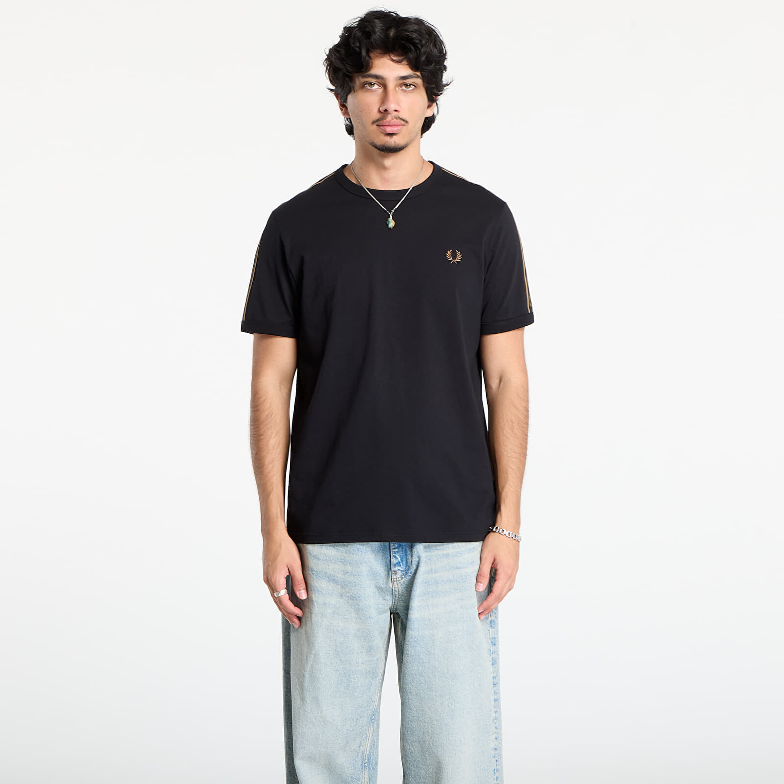 Tričko FRED PERRY Contrast Tape Ringer T-Shirt Black/ Shadedston L
