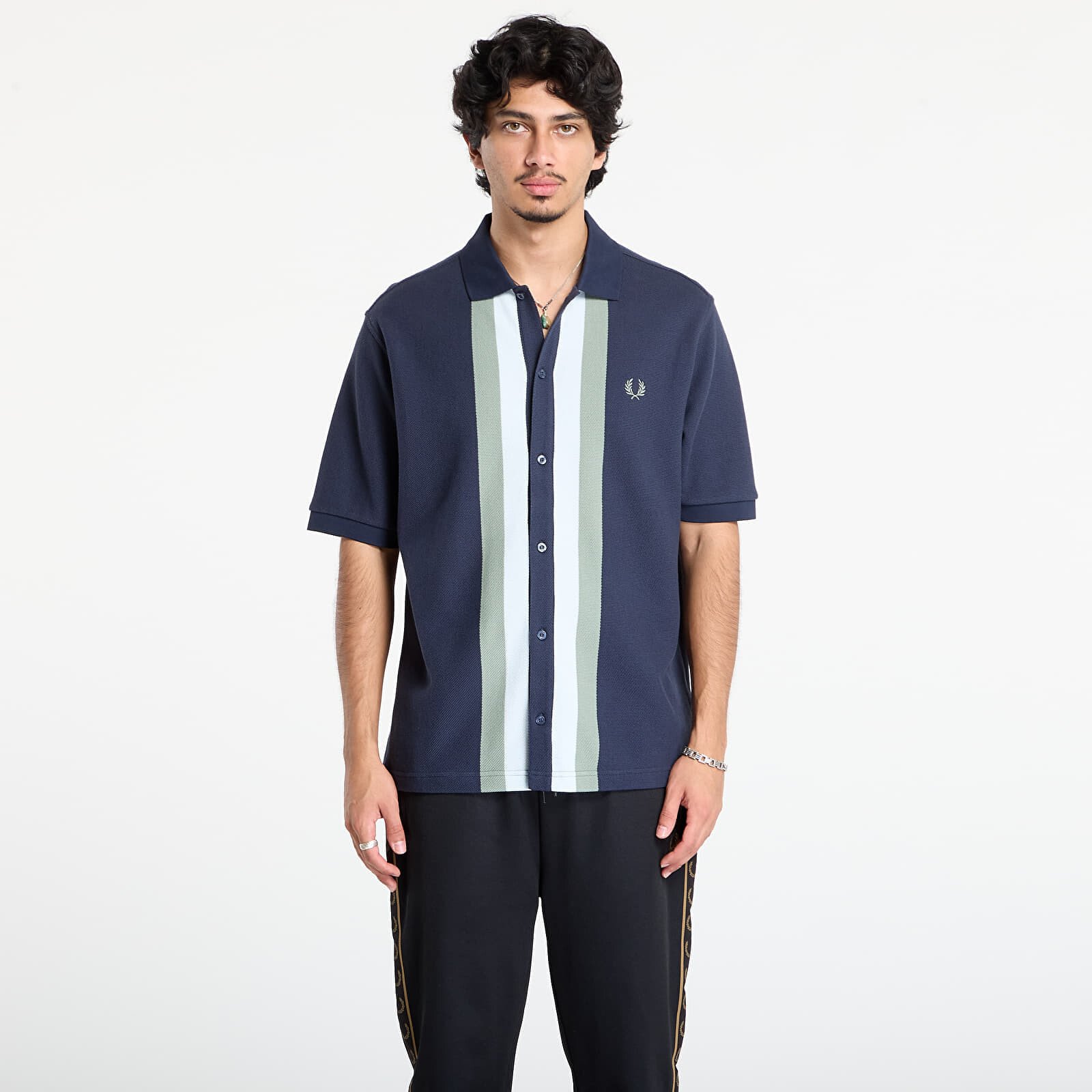 Tričko FRED PERRY Panelled Button Through Polo S Dark Airforce L