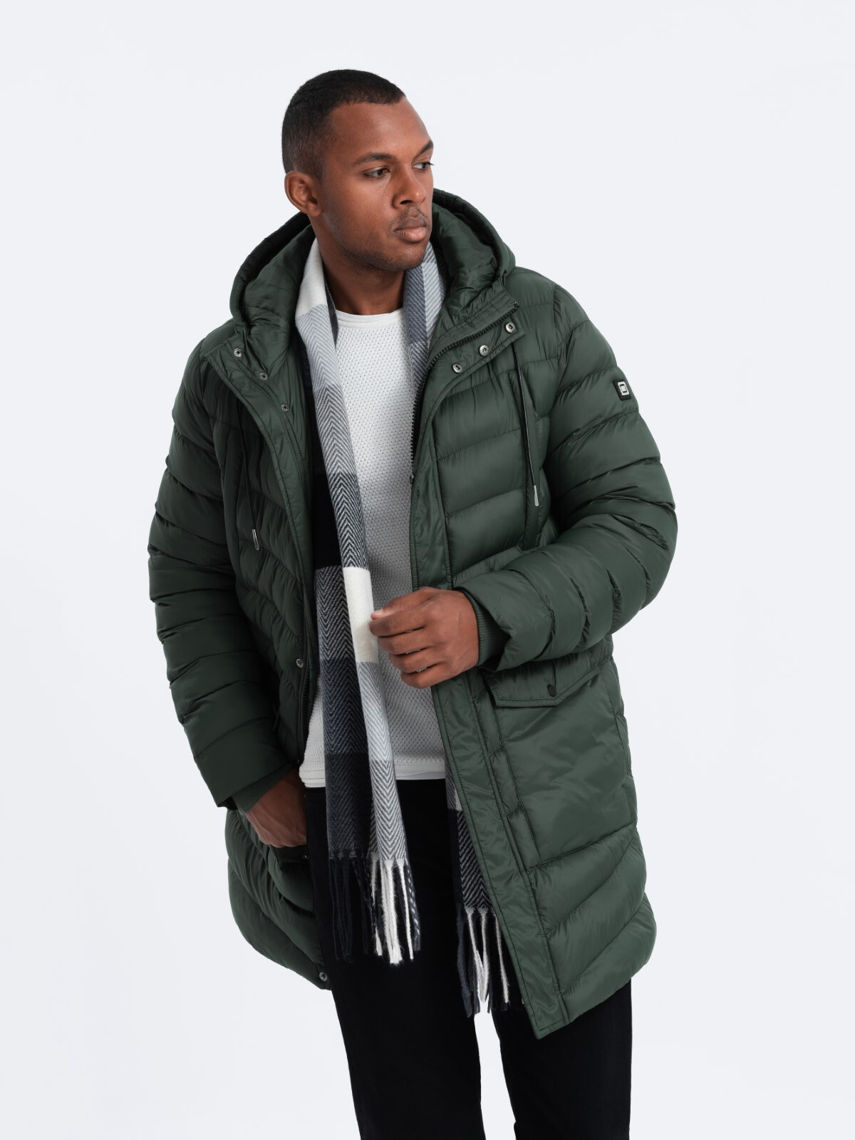 Ombre Men's winter quilted parka jacket - dark olive green