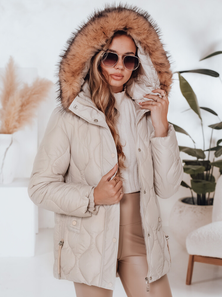 Kurtka damska zimowa LUMORE pikowana z kapturem khaki Dstreet