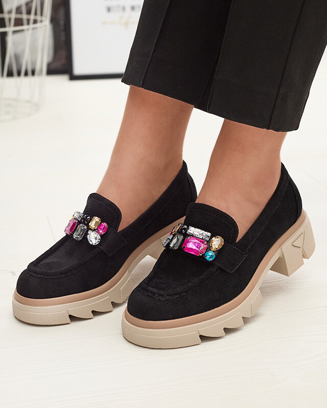 Resti Black openwork women's moccasins with Bokkso decoration- Footwear
