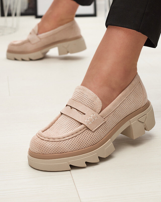 Resti Beige women's openwork moccasins on a solid sole Ejina - Footwear