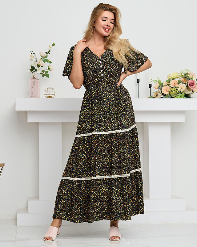 Resti Women's black flared floral maxi dress - Clothing