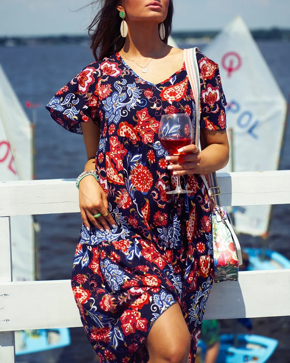 Resti Navy blue women's dress with colorful floral pattern