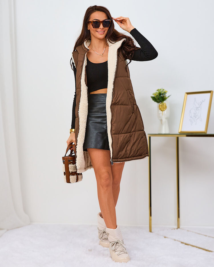 Resti Brown and cream long double-sided women's vest