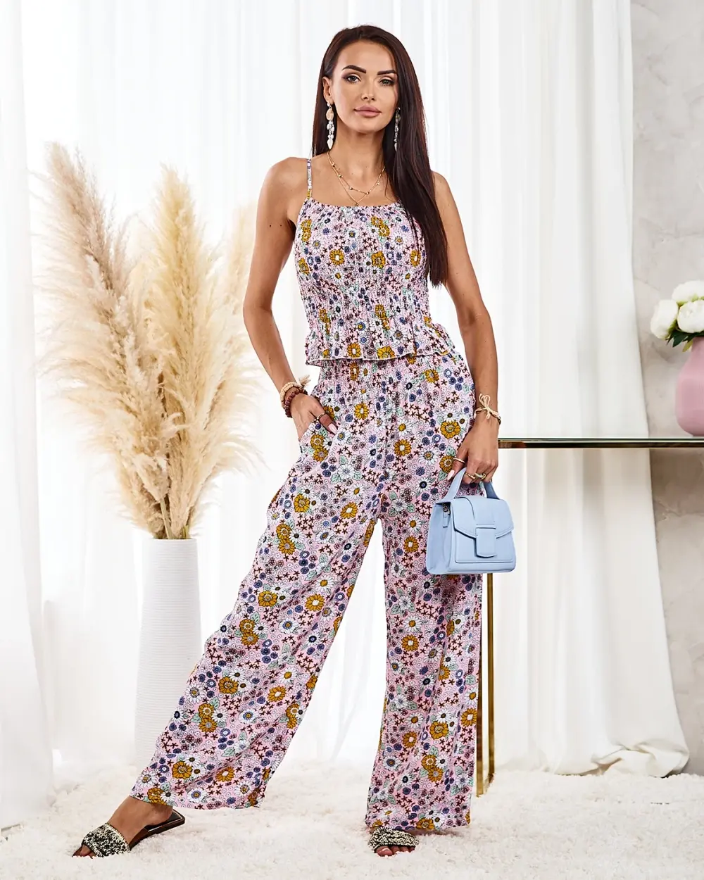 Resti Patterned women's set in pink
