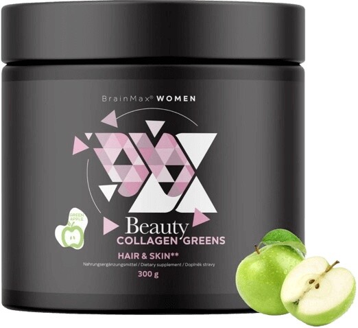 Brainmax women beauty collagen greens 300 g - zelené jablko