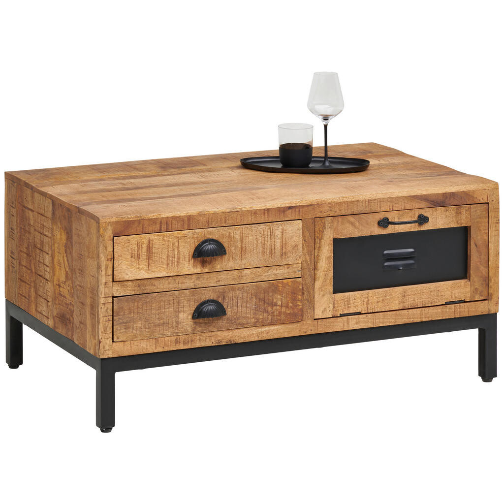 Landscape KONFERENČNÝ STOLÍK, prírodná farba, čierna, drevo, kov, 100/60/45 cm