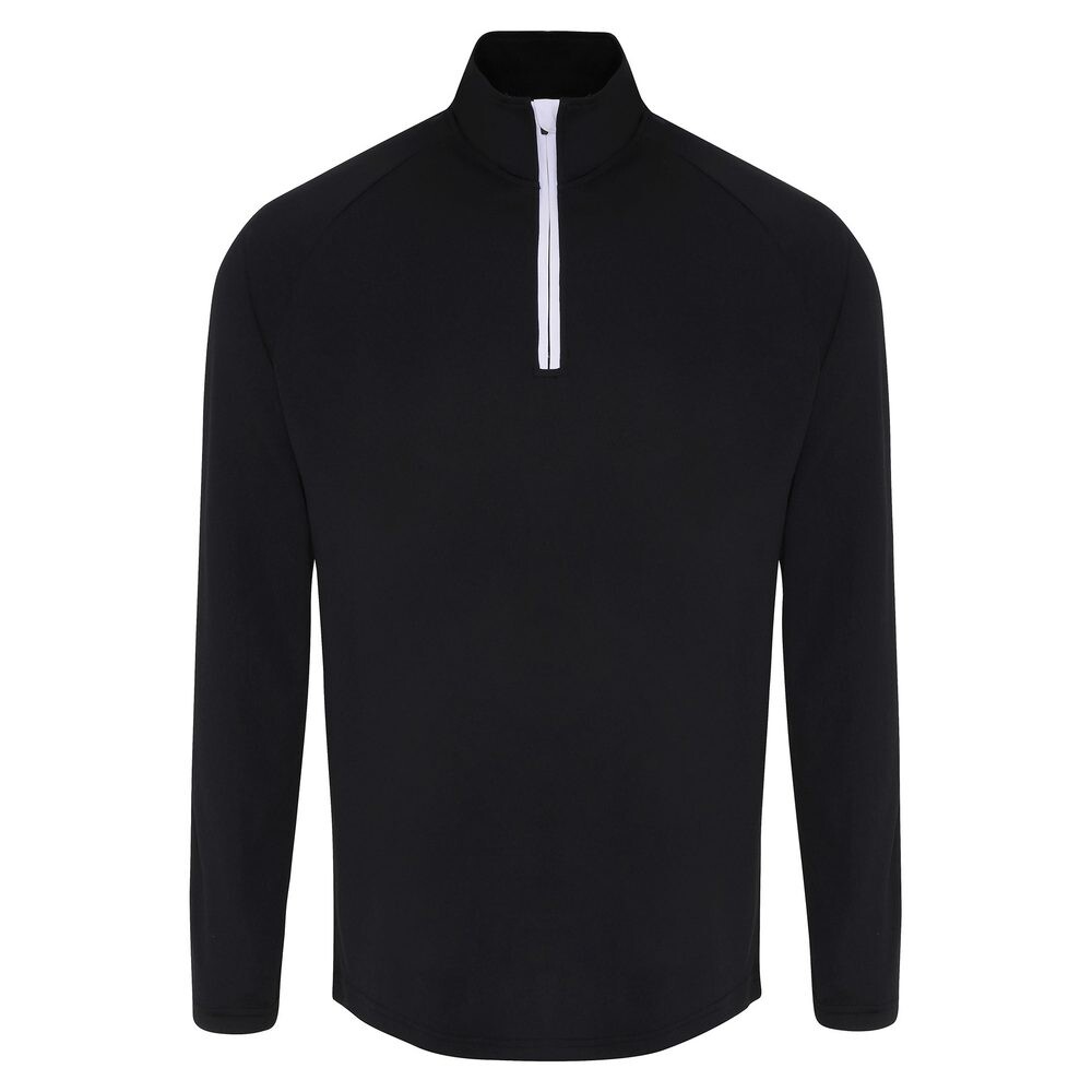 TriDri® Pánske tričko s dlhým rukávom a 1/4 zipsom - Čierna / biela | 2XL