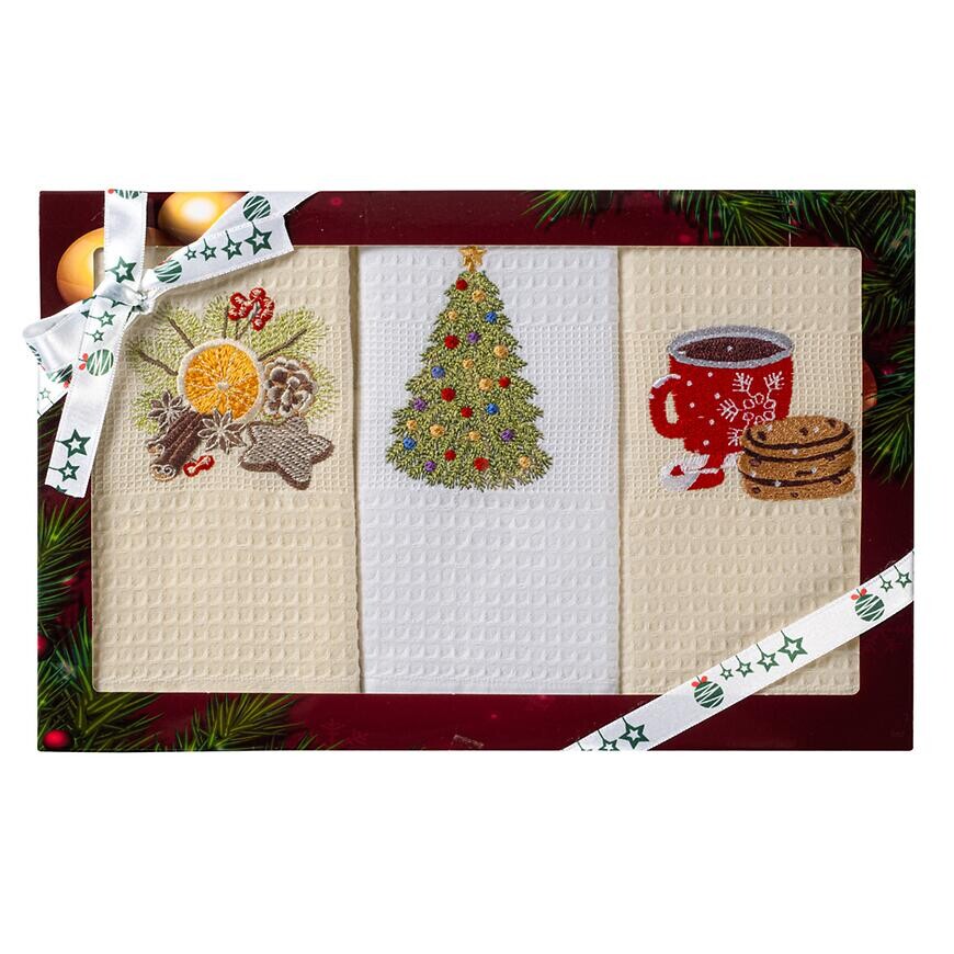 Kuchynské utierky kpl. 3 ks 50x70 cm krémový/biely