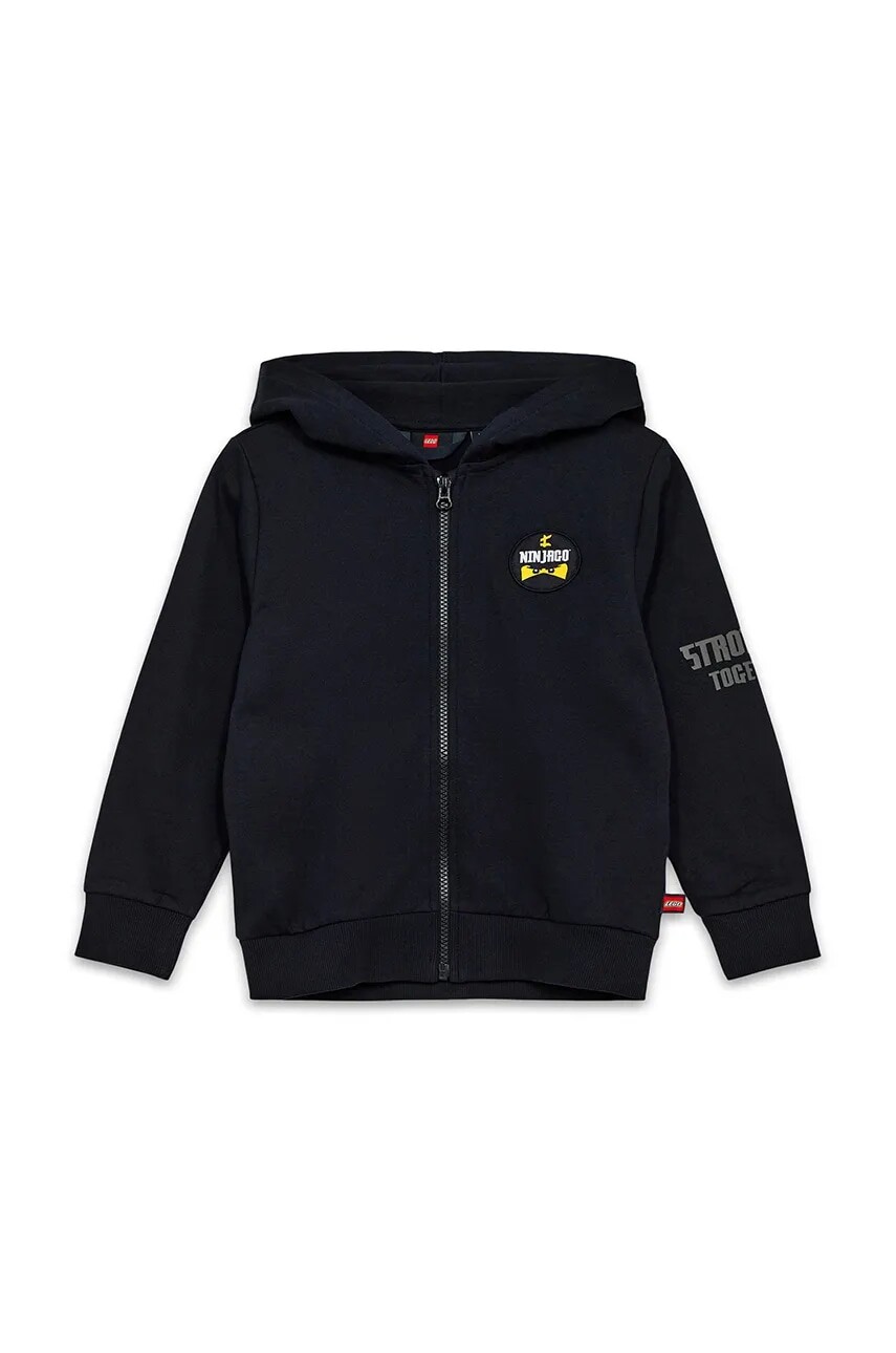 Detská bavlnená mikina Lego LWSCOUT 609 čierna farba, s kapucňou, s potlačou, 12011284