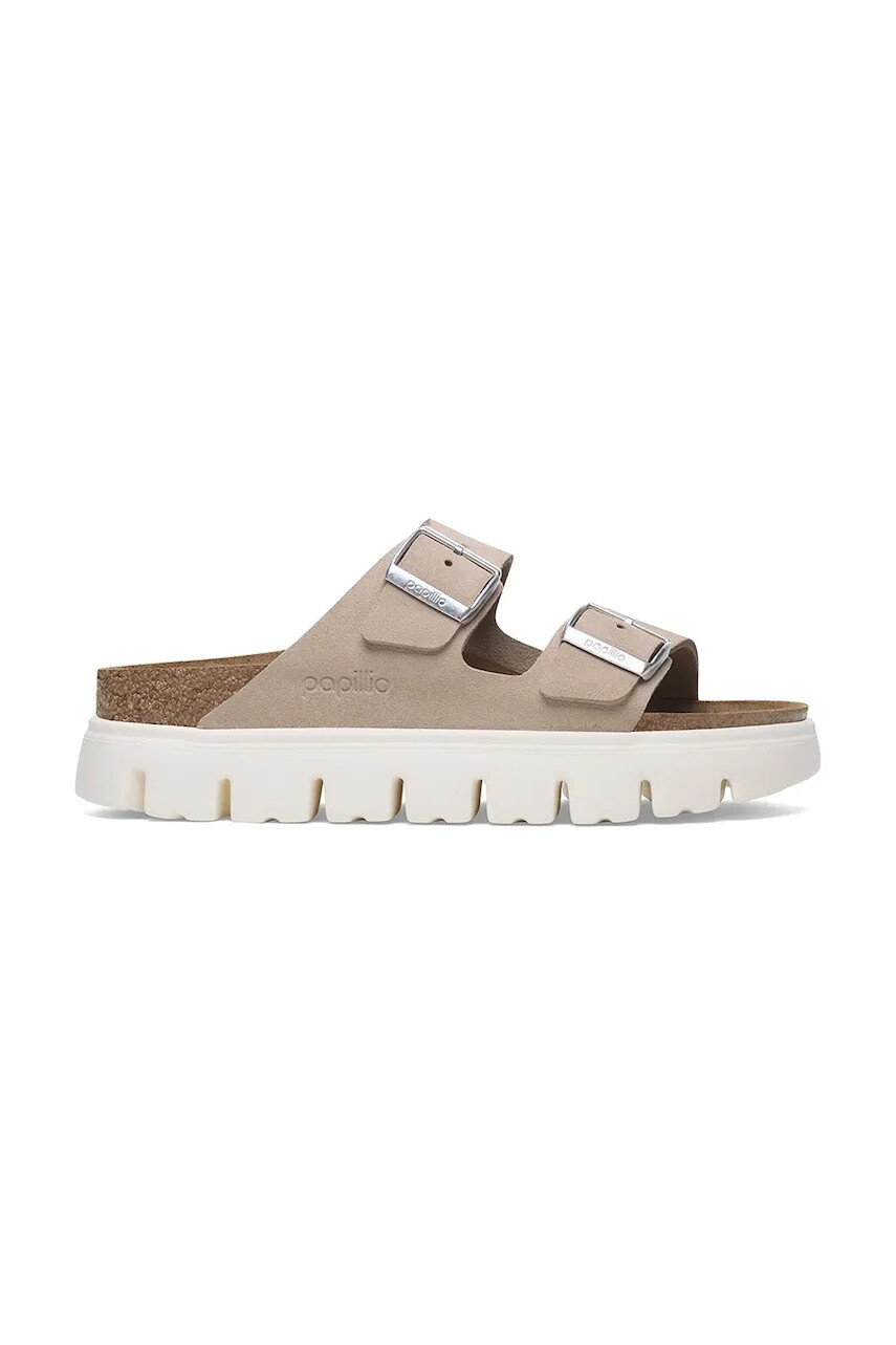 Semišové šľapky Birkenstock Birkenstock x Papillio Arizona Chunky dámske, ružová farba, na platforme, 1029117