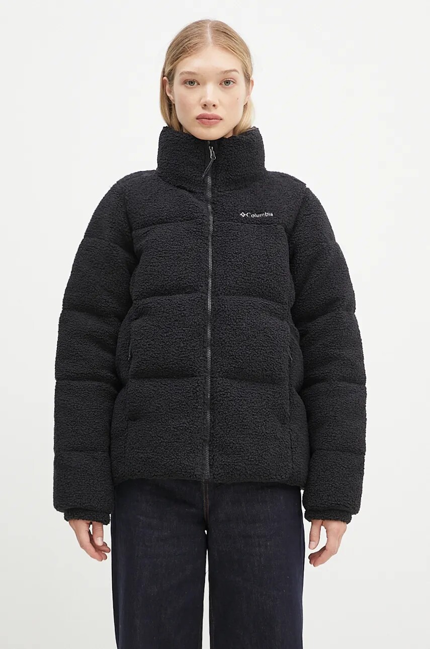 Bunda Columbia Puffect Sherpa dámska, čierna farba, zimná, oversize, 2089231
