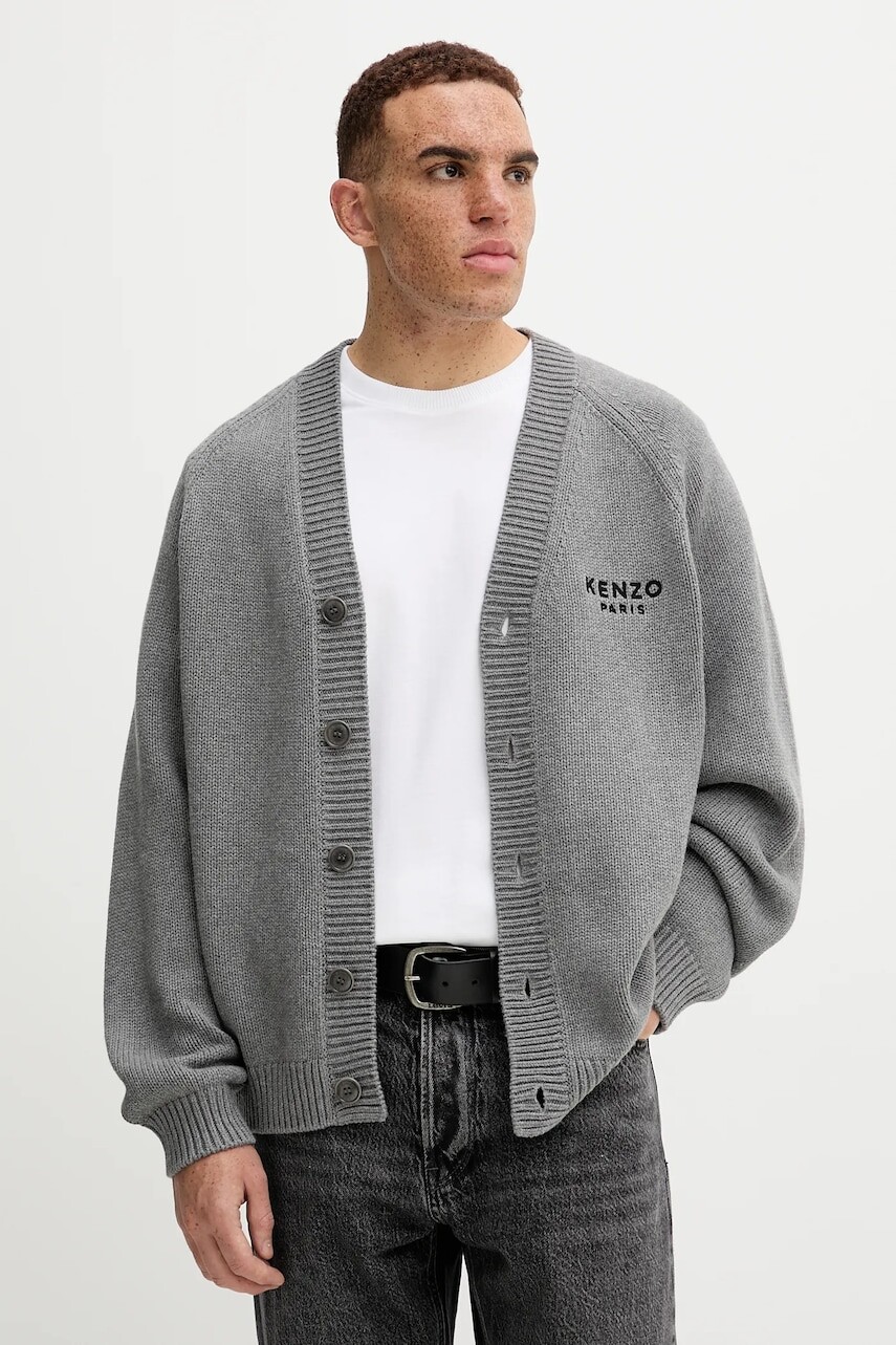 Kardigán s prímesou vlny Kenzo šedá farba, FF65CA7443LA