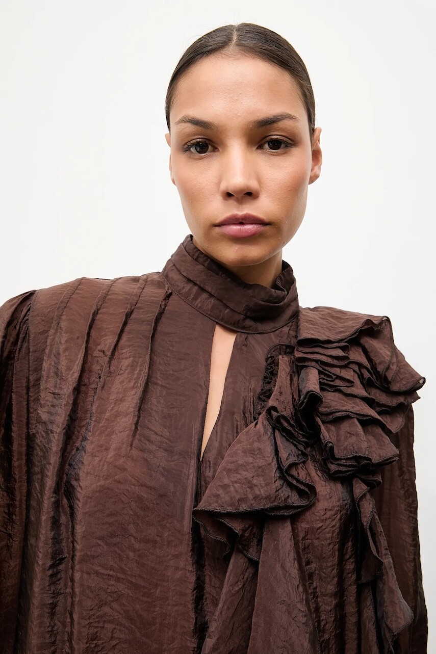 Košeľa Answear.LAB hnedá farba, regular, so stojačikom