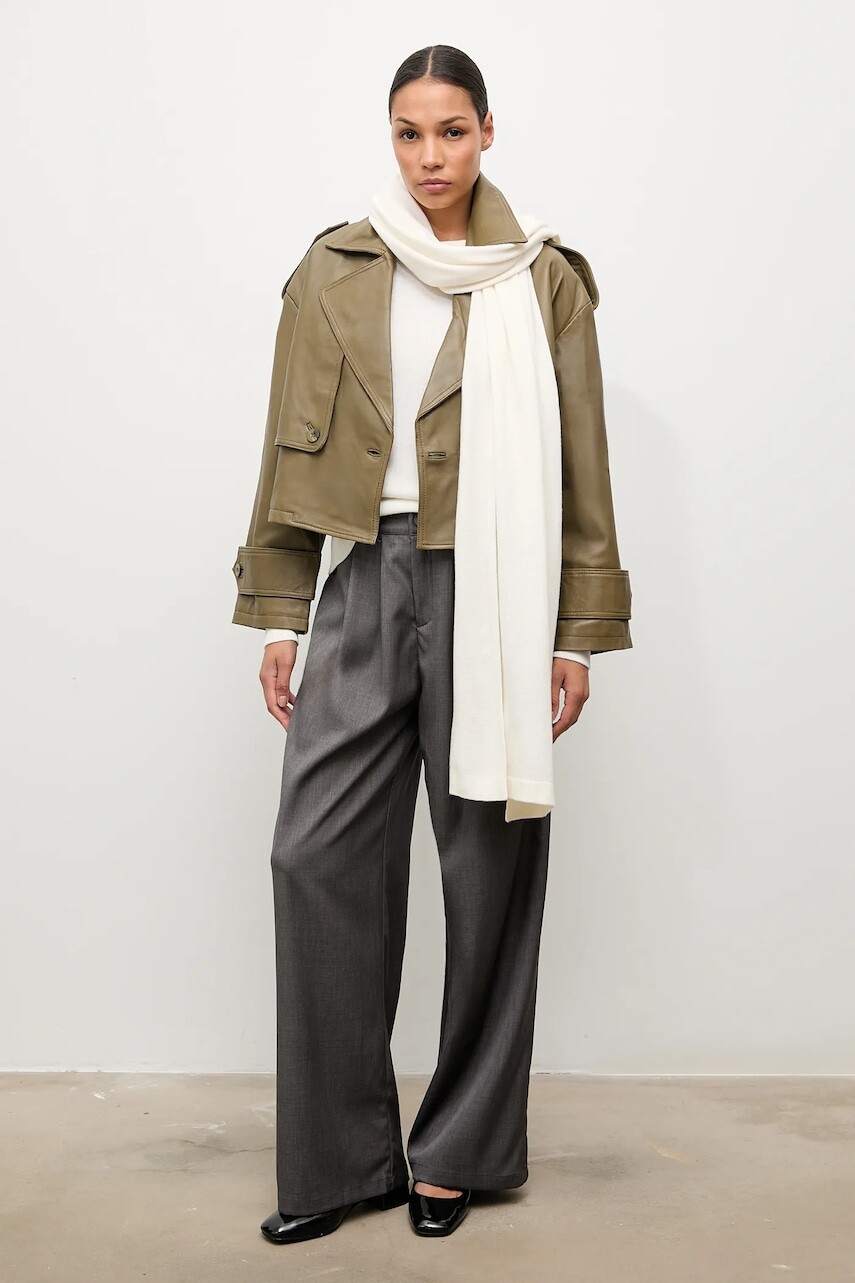 Kožená bunda Answear.LAB zelená farba, prechodná, oversize