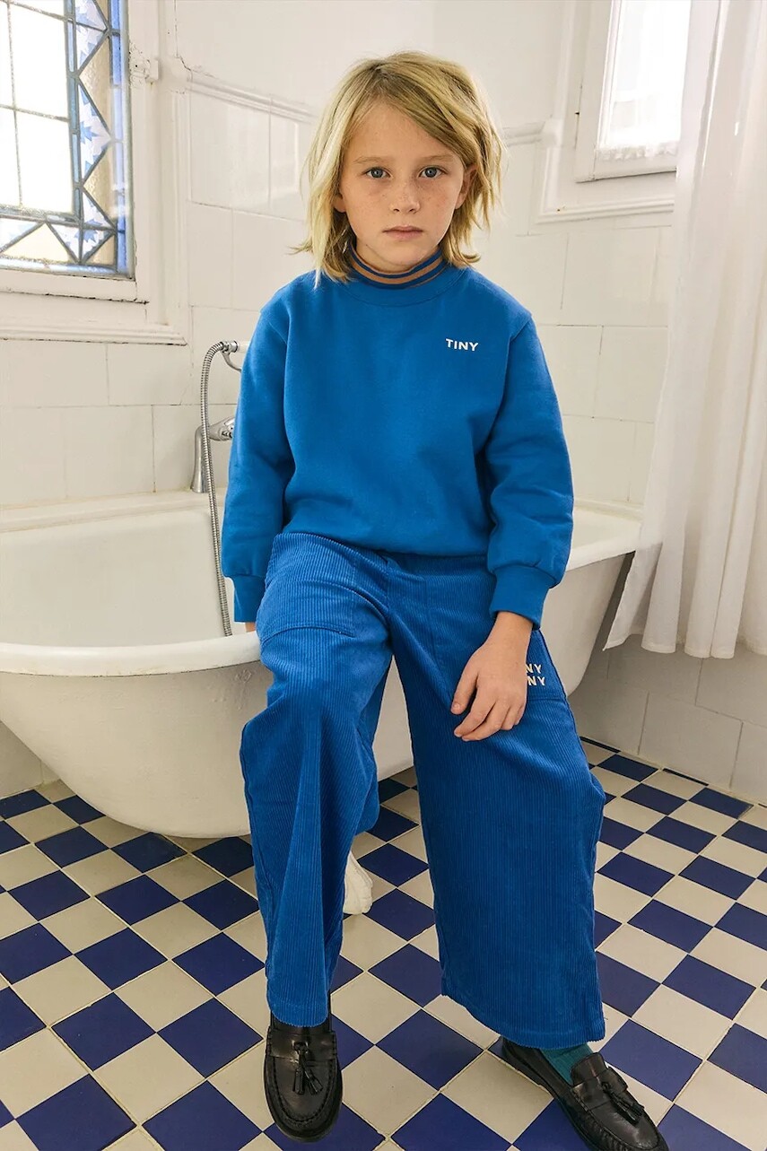 Detská mikina Tinycottons TINY SWEATSHIRT modrá farba, s potlačou, AW25-009