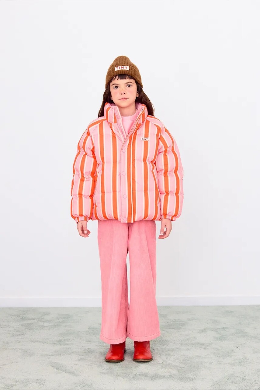Detská bunda Tinycottons RETRO STRIPES SHORT PADDED JACKET ružová farba, AW25-147
