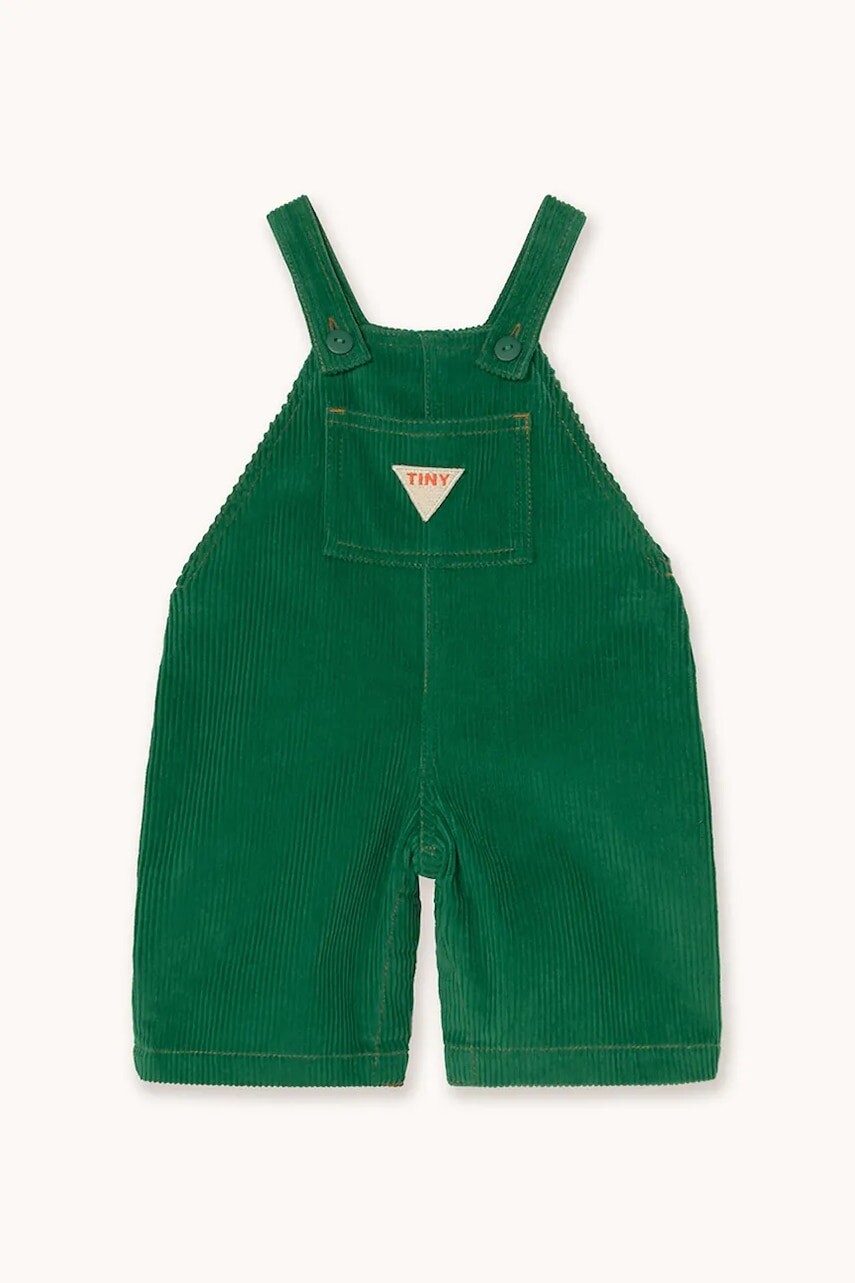 Detské nohavice na traky Tinycottons DUNGAREE CORDUROY BABY zelená farba, jednofarebné, AW25-566