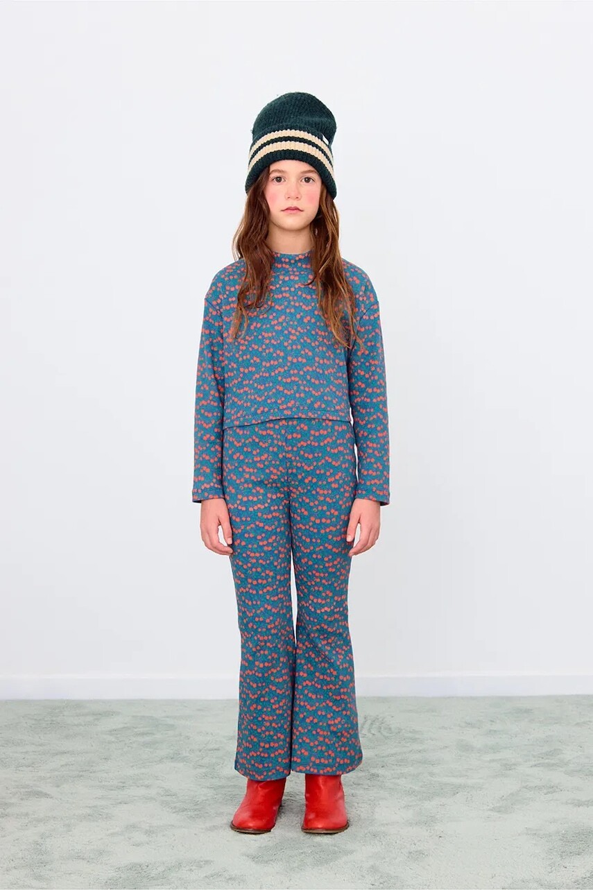 Detské nohavice Tinycottons MINI APPLES RIB PANT modrá farba, vzorované, AW25-229