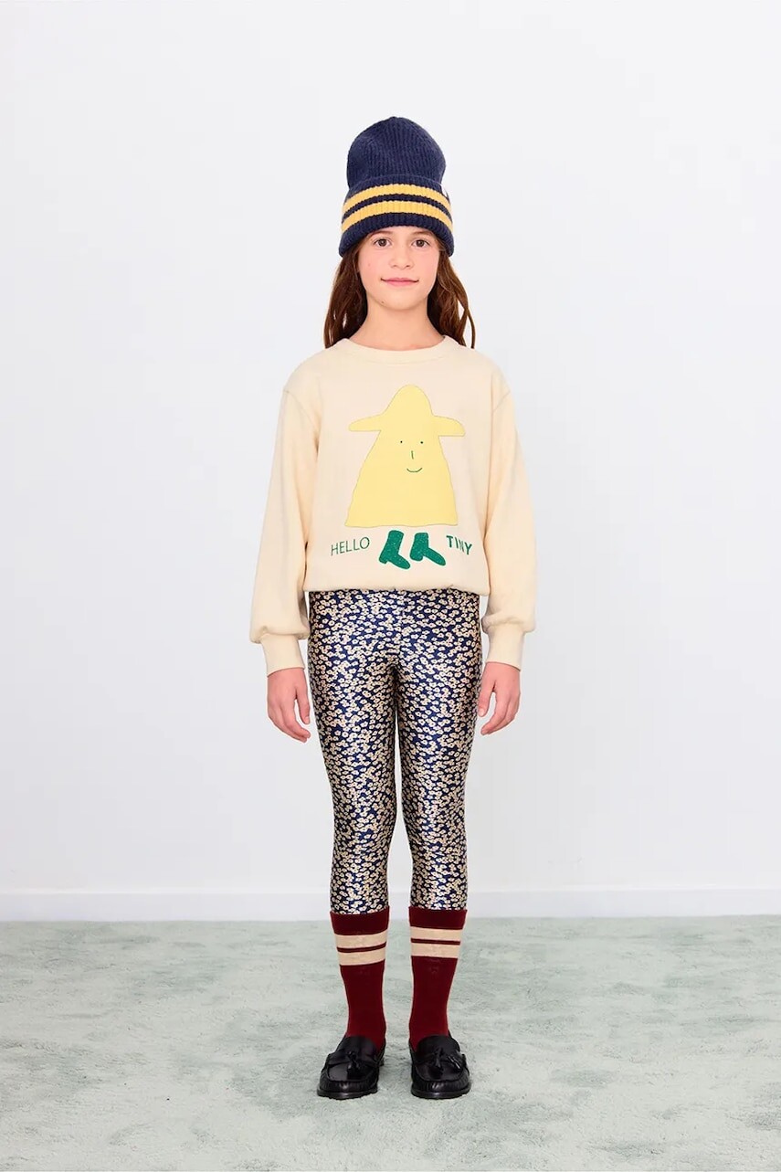 Detské legíny Tinycottons SMALL FLOWERS SHINY PANT tmavomodrá farba, vzorované, AW25-357