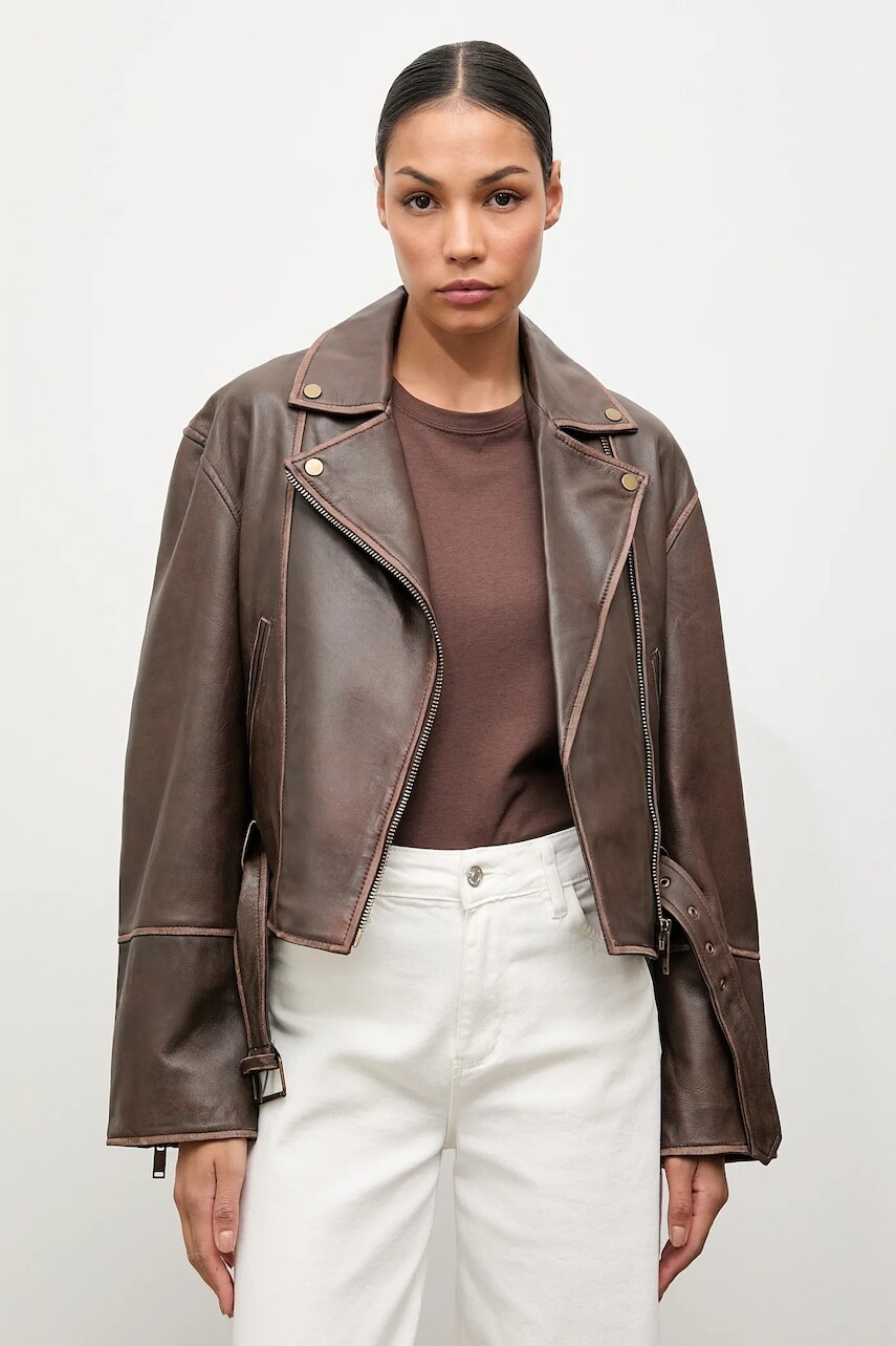Kožená bunda Answear.LAB hnedá farba, prechodná