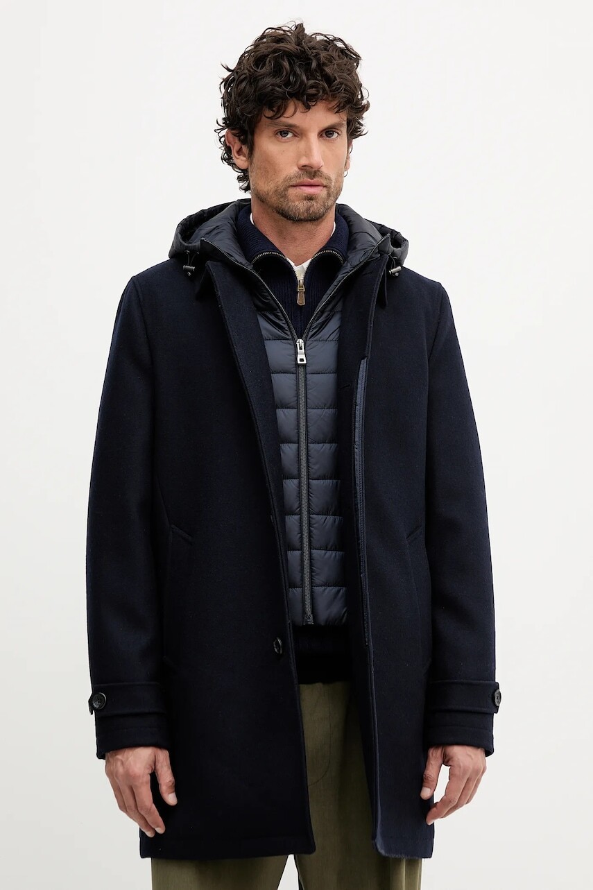 Vlnený kabát Geox MONREALE tmavomodrá farba, M5615E T3303