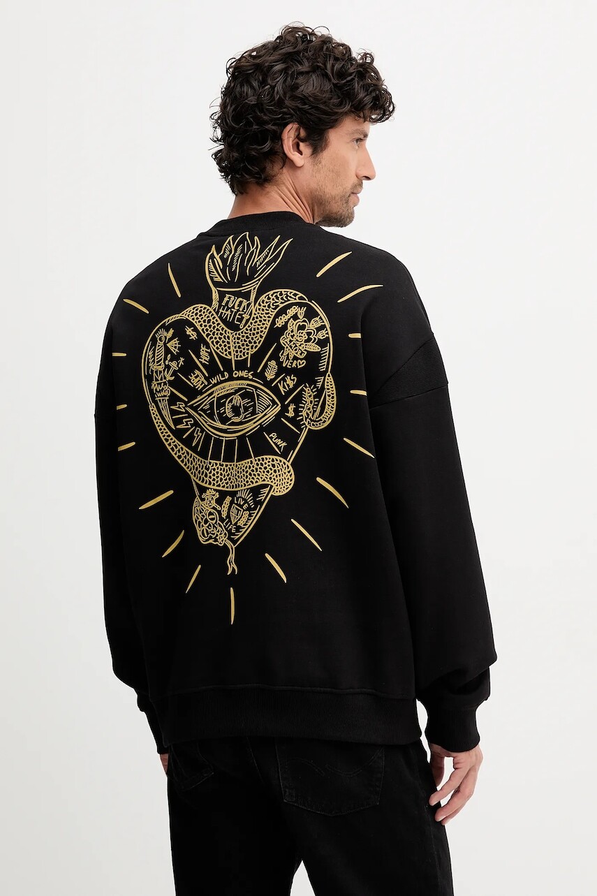 Bavlnená mikina Just Cavalli čierna farba, s potlačou, 79OAIT19 CF502