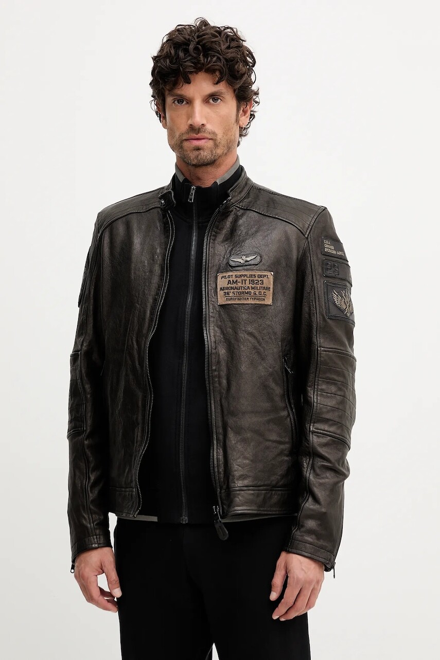 Kožená bunda Aeronautica Militare hnedá farba, PN0962U100839