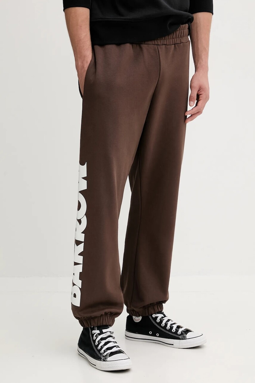 Bavlnené tepláky Barrow hnedá farba, s potlačou, F5BWUAFP060