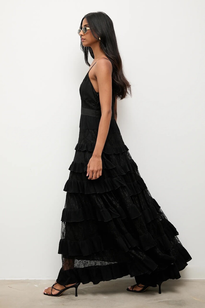 Šaty s prímesou ľanu Answear.LAB čierna farba, maxi, áčkový strih