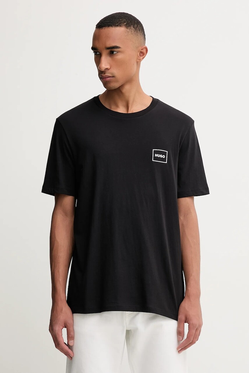 Bavlnené tričko HUGO 2-pak pánske, čierna farba, jednofarebné, 50548566