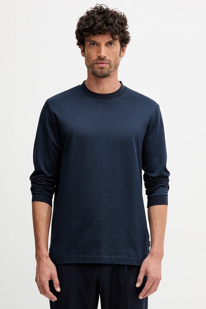 Bavlnené tričko s dlhým rukávom BOSS tmavomodrá farba, 50549387