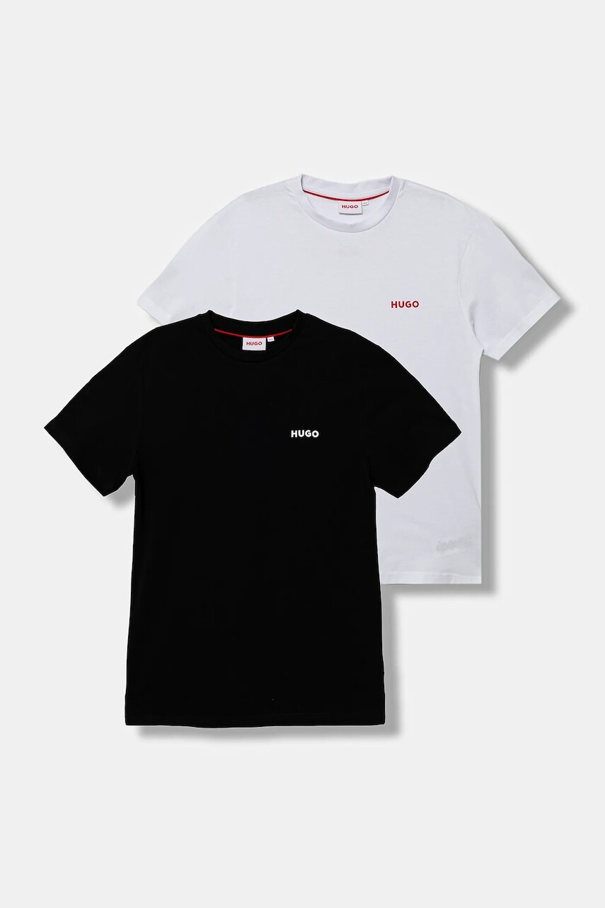 Detské bavlnené tričko HUGO 2-pak čierna farba, jednofarebné, G00573