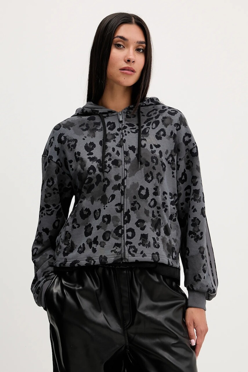 Mikina adidas Animal šedá farba, s kapucňou, vzorovaná, JM1859