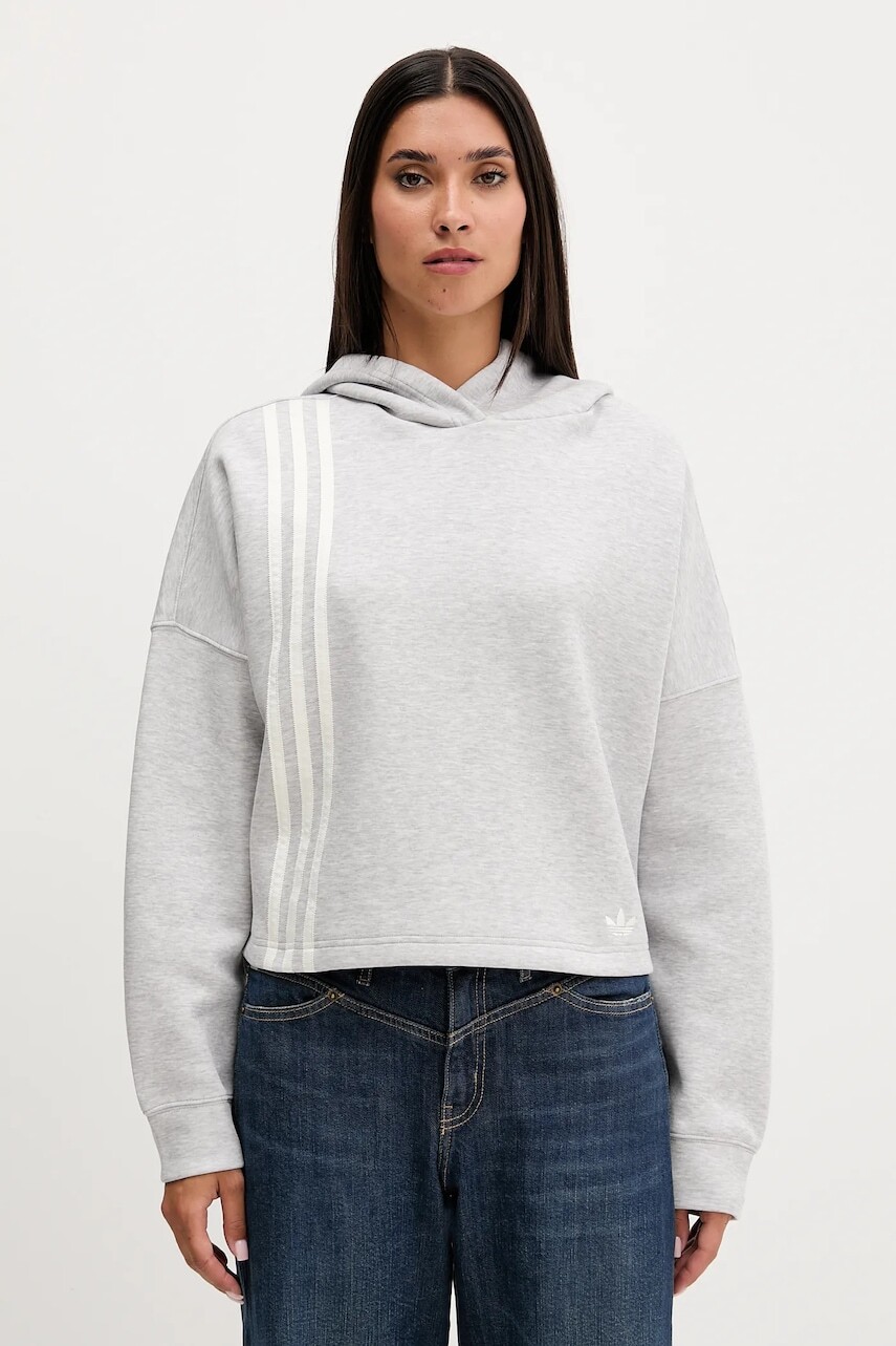 Mikina adidas Originals 3-Stripes šedá farba, s kapucňou, melanžová, JW3596