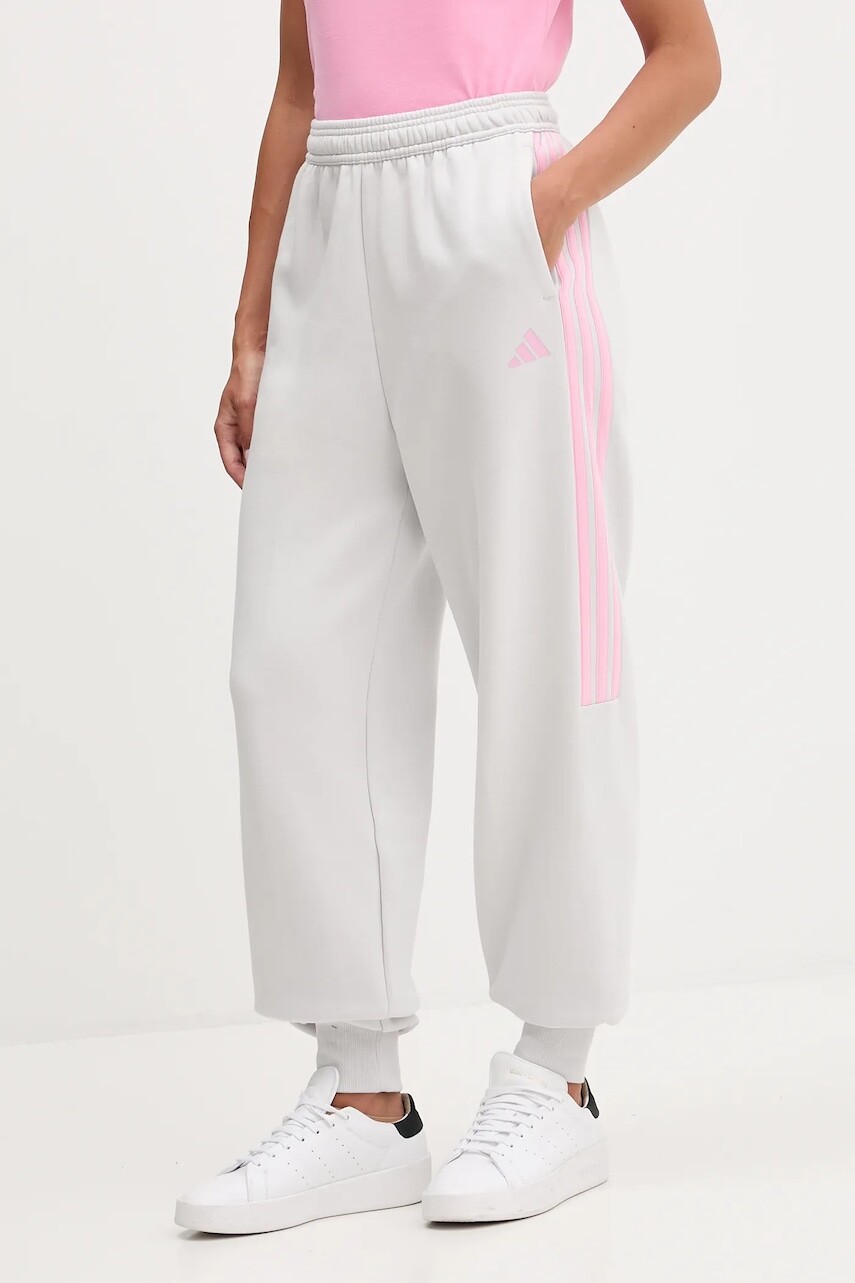 Tepláky adidas Tiro 3 Stripes Fleece Pants šedá farba, s potlačou, JM9070