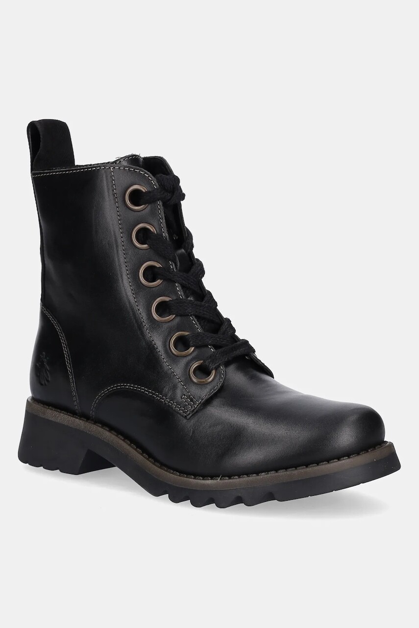 Kožené členkové topánky Fly London RAGI539FLY čierna farba, na plochom podpätku, P144539003