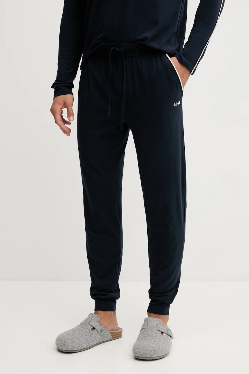 Nohavice BOSS tmavomodrá farba, s nášivkou, 50550485
