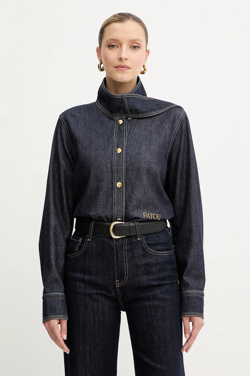 Rifľová košeľa Patou tmavomodrá farba, regular, s klasickým golierom, BL0450224