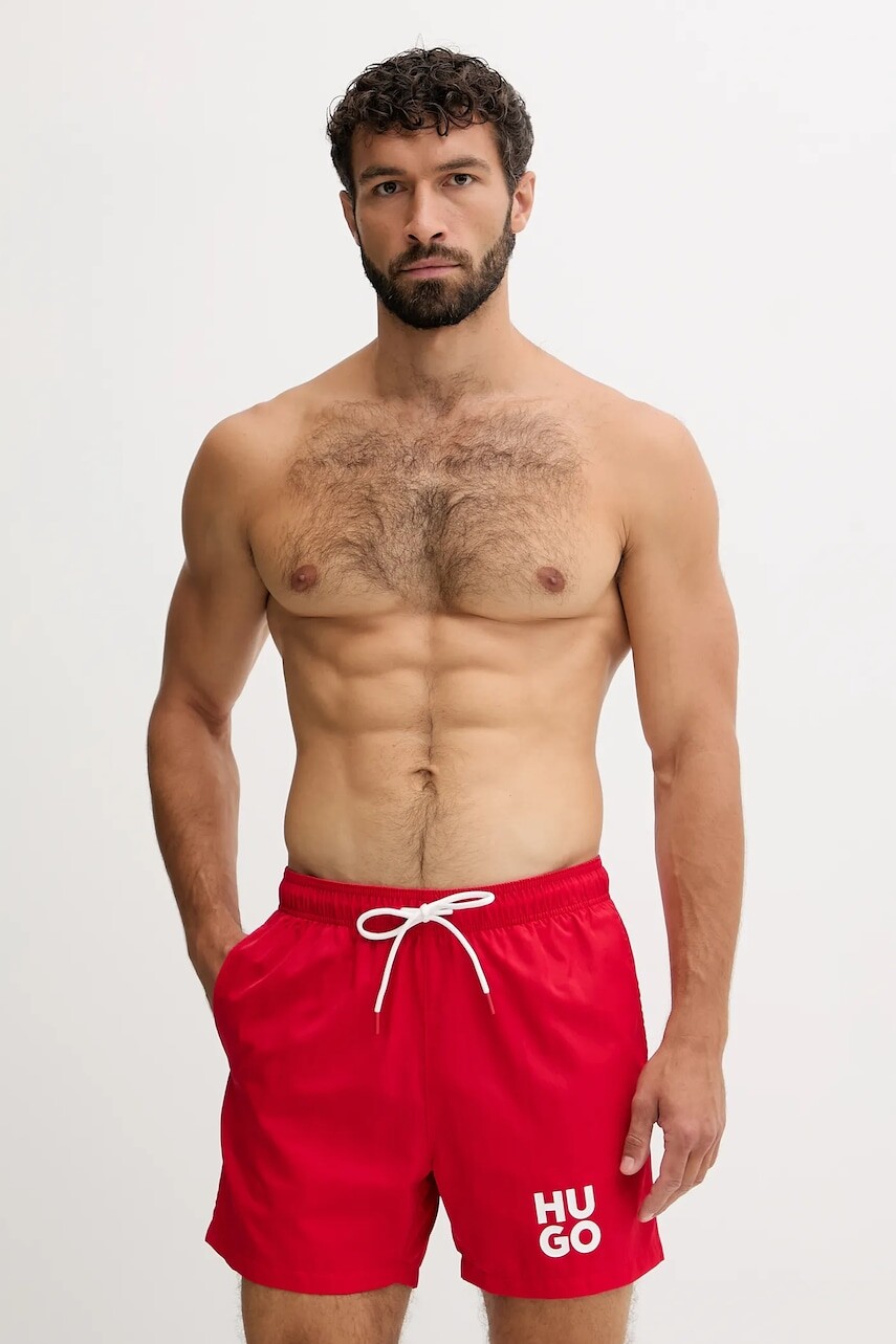 Plavkové šortky HUGO červená farba, 50545464