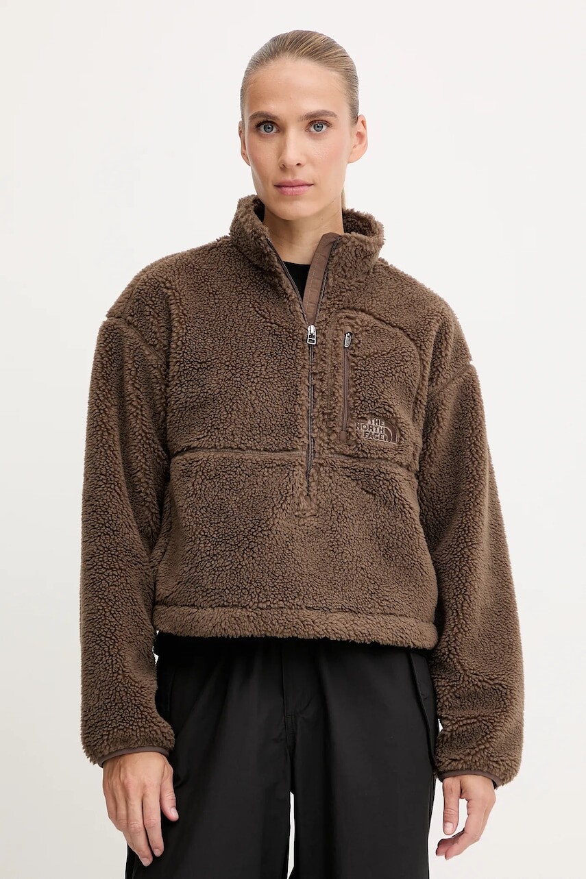 Fleecová mikina The North Face TNF Extreme Pile hnedá farba, s kapucňou, jednofarebná, NF0A88ZC1OI1
