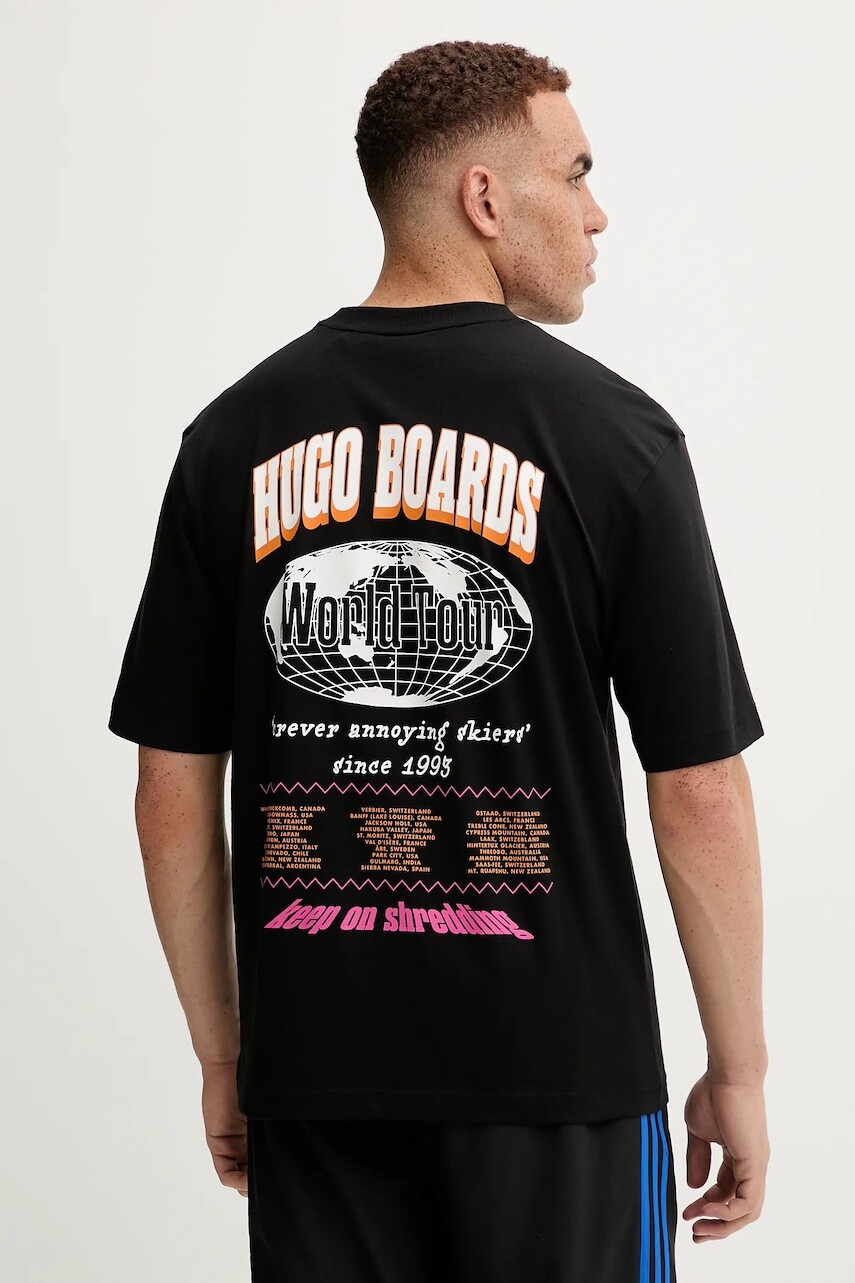 Bavlnené tričko Hugo Blue pánske, čierna farba, s potlačou, 50549152