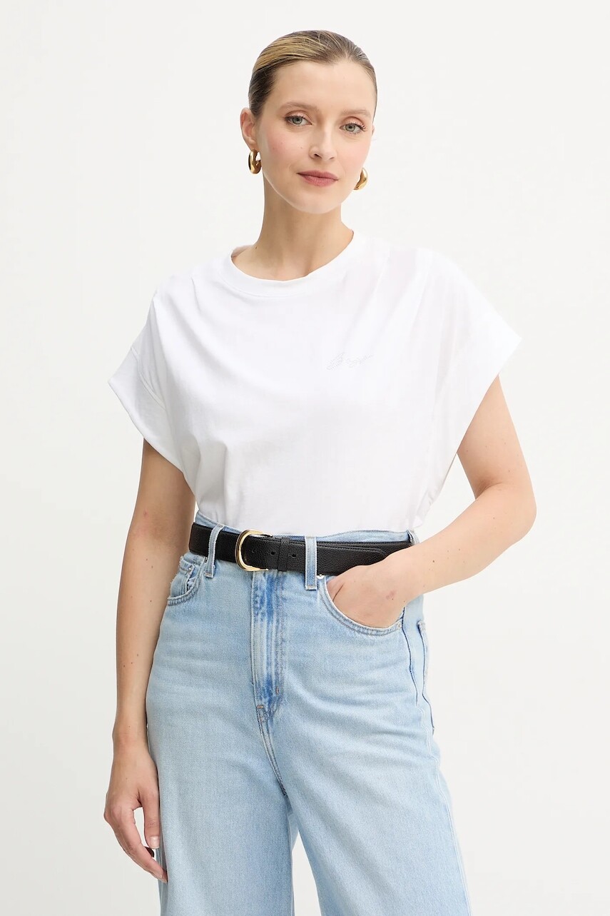 Bavlnené tričko BOSS Orange dámske, biela farba, 50547799